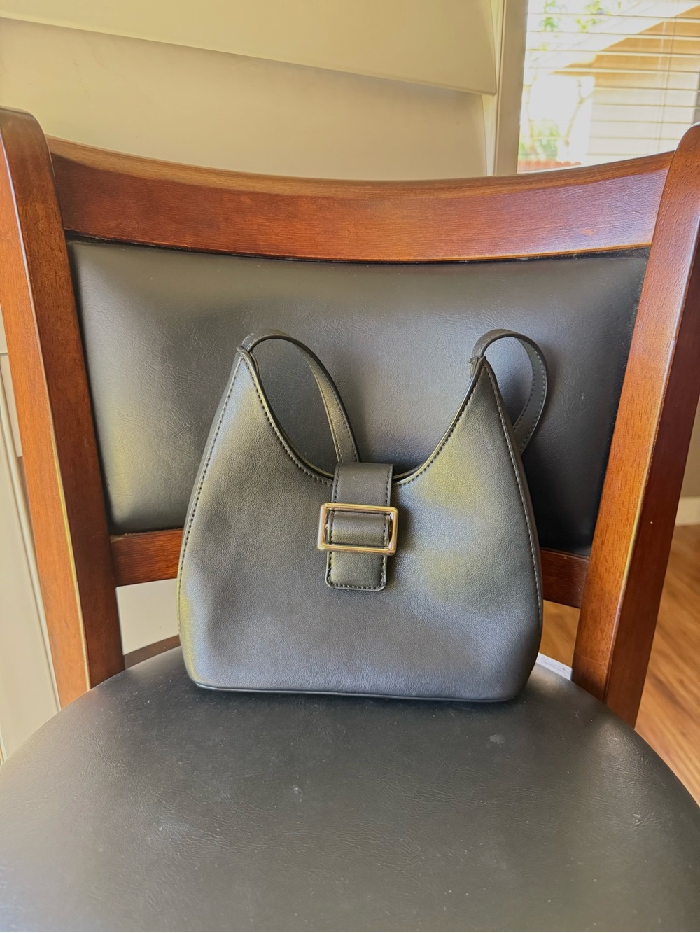 Princess Polly Black Faux-Leather Shoulder Bag with Buckle